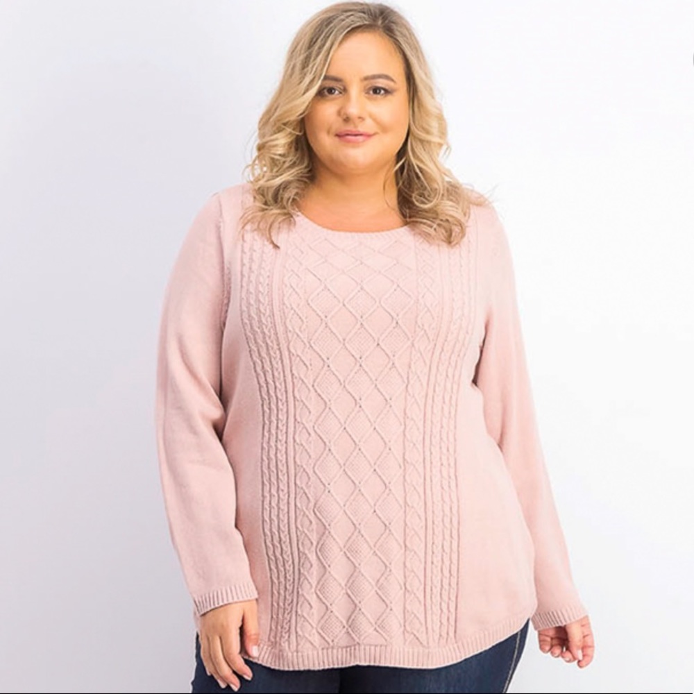 Charter Club Plus Cable Knit Sweater 2X Dusty Rose
